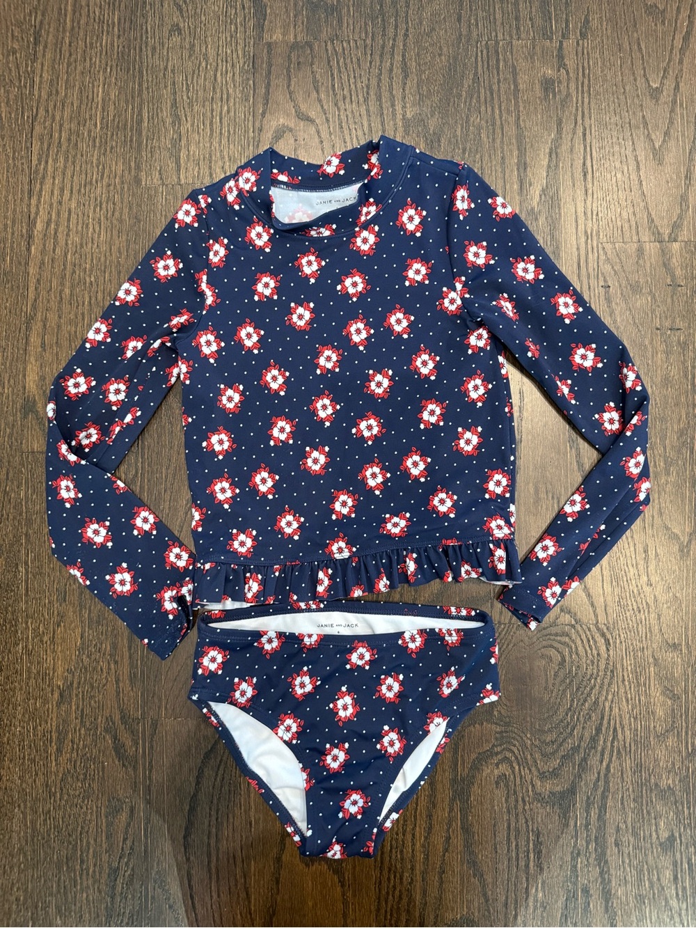Janie and Jack Navy Floral bathing suit.  Rash guard with bikini bottom.